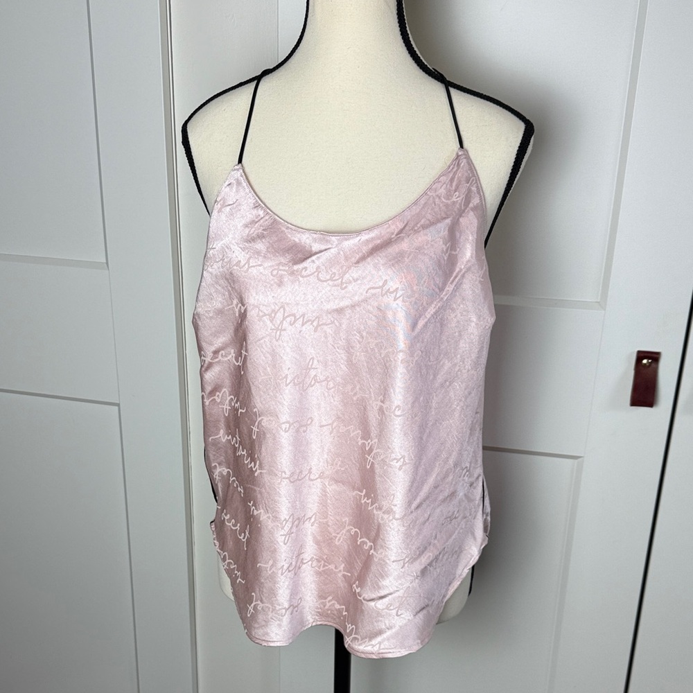 Victoria Secret Elegant Pink Satin Cami pajama tank top Large